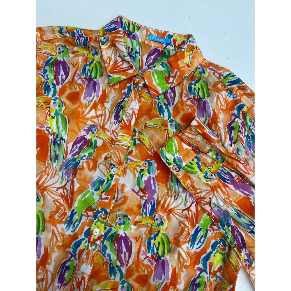 Women J. McLaughlin bird toucan all-over graphic cotton button shirt blouse top